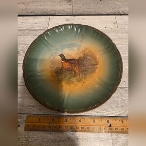 Vintage Decorative Plate with Pheasant Motif in Green and Gold